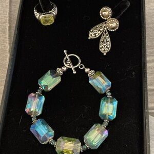 Austrian Crystal and Sterling Bracelet, Brighton Earrings With A Sterling Ring